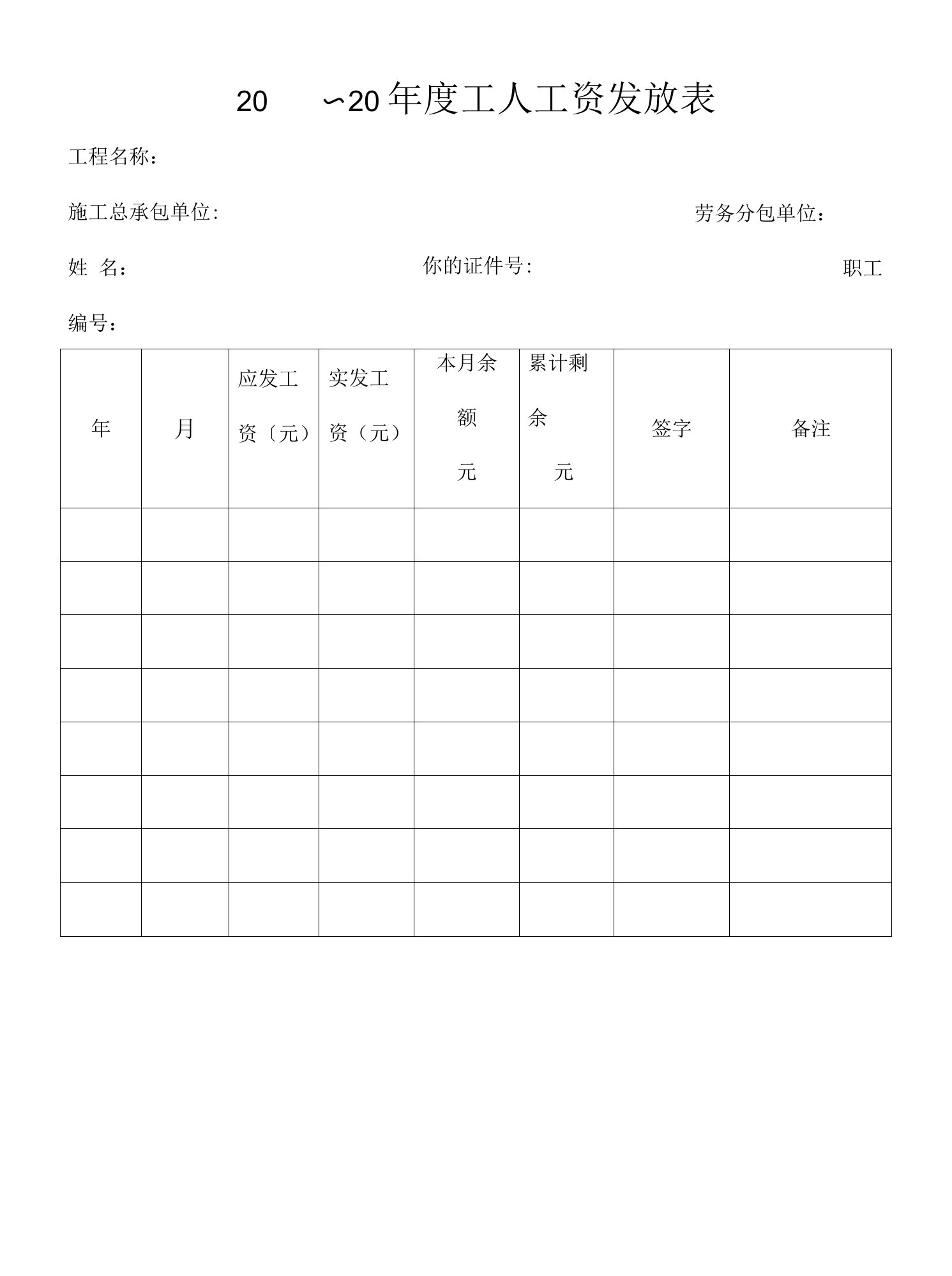 2022年年度工人工资发放表