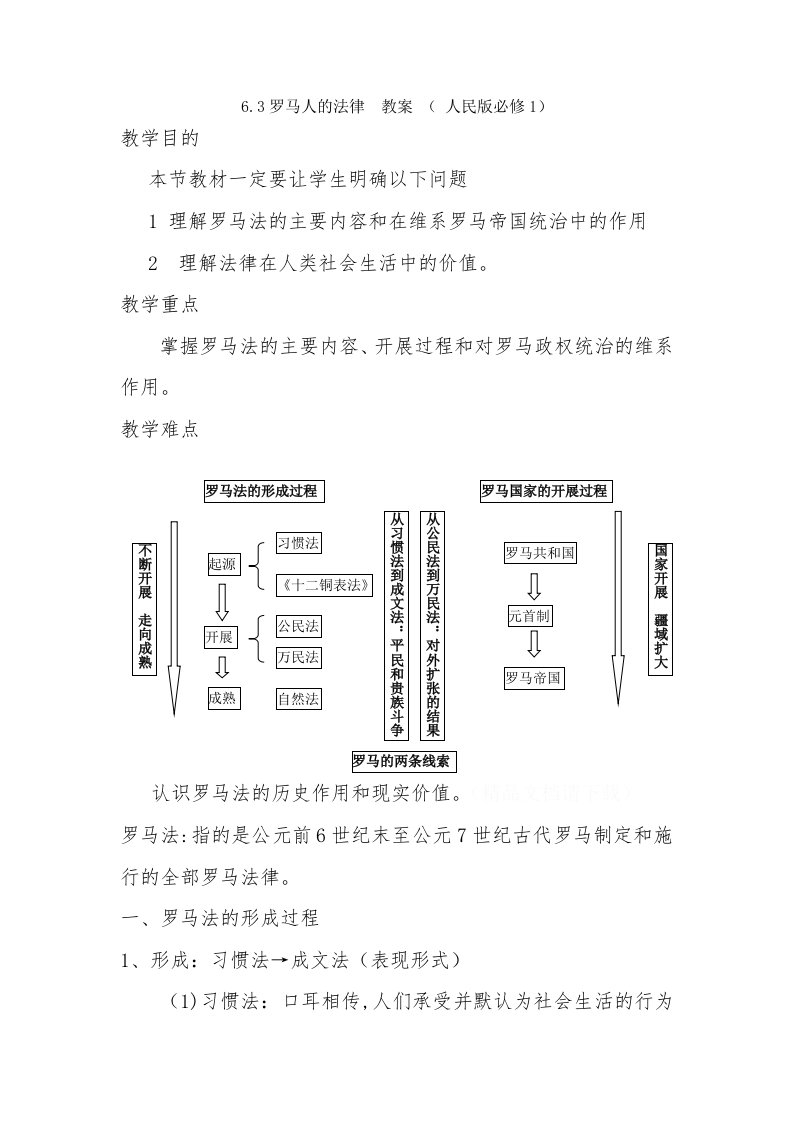 63罗马人的法律教案（人民版必修1）