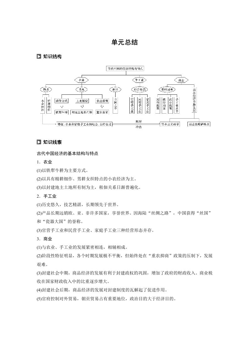 19-20版-单元总结-第一单元　古代中国经济的基本结构与特点（步步高）