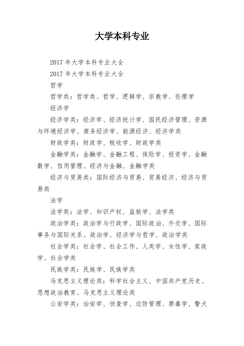 大学本科专业