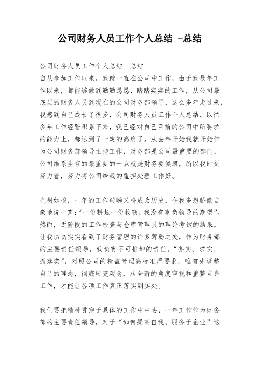 公司财务人员工作个人总结