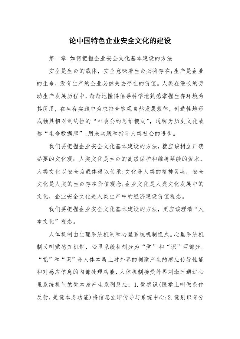 安全文化_实践经验_论中国特色企业安全文化的建设