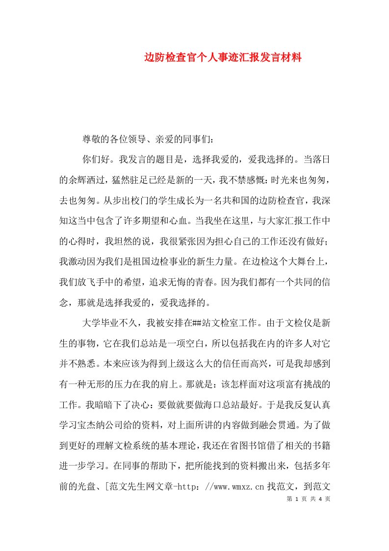 边防检查官个人事迹汇报发言材料（七）