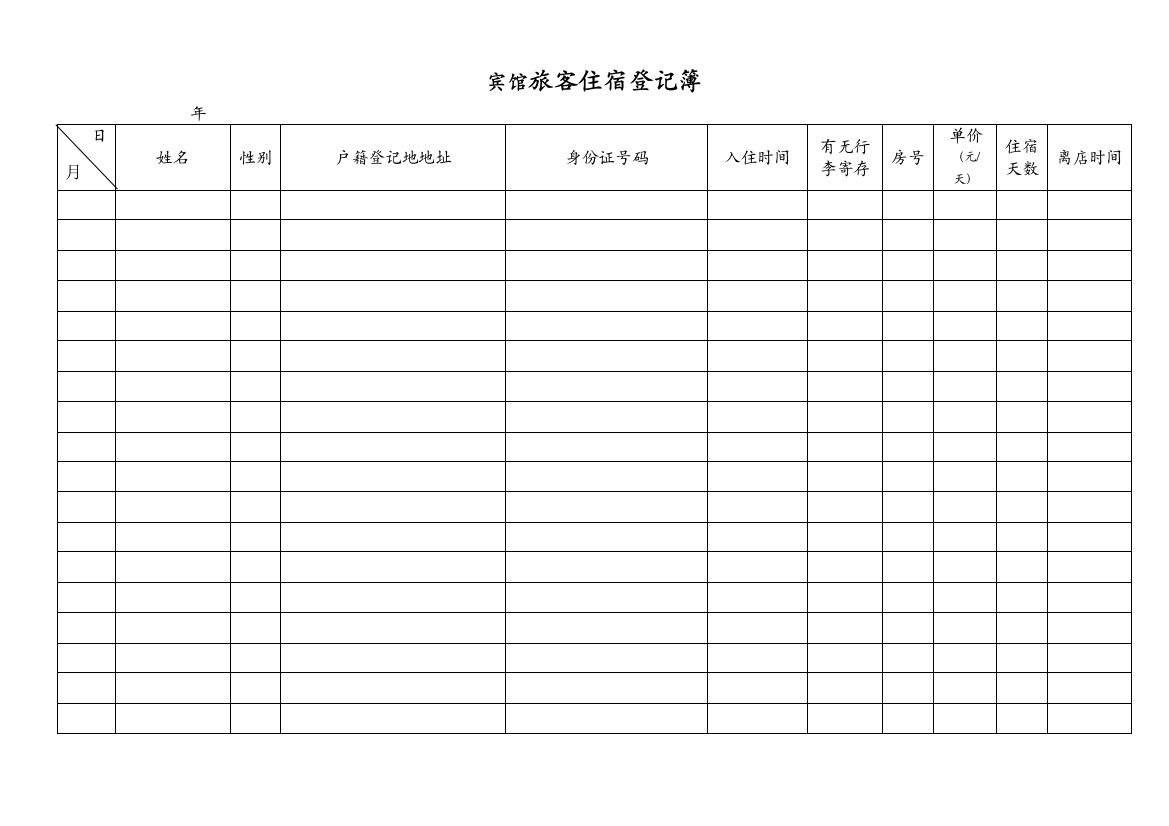 宾馆旅客住宿登记簿