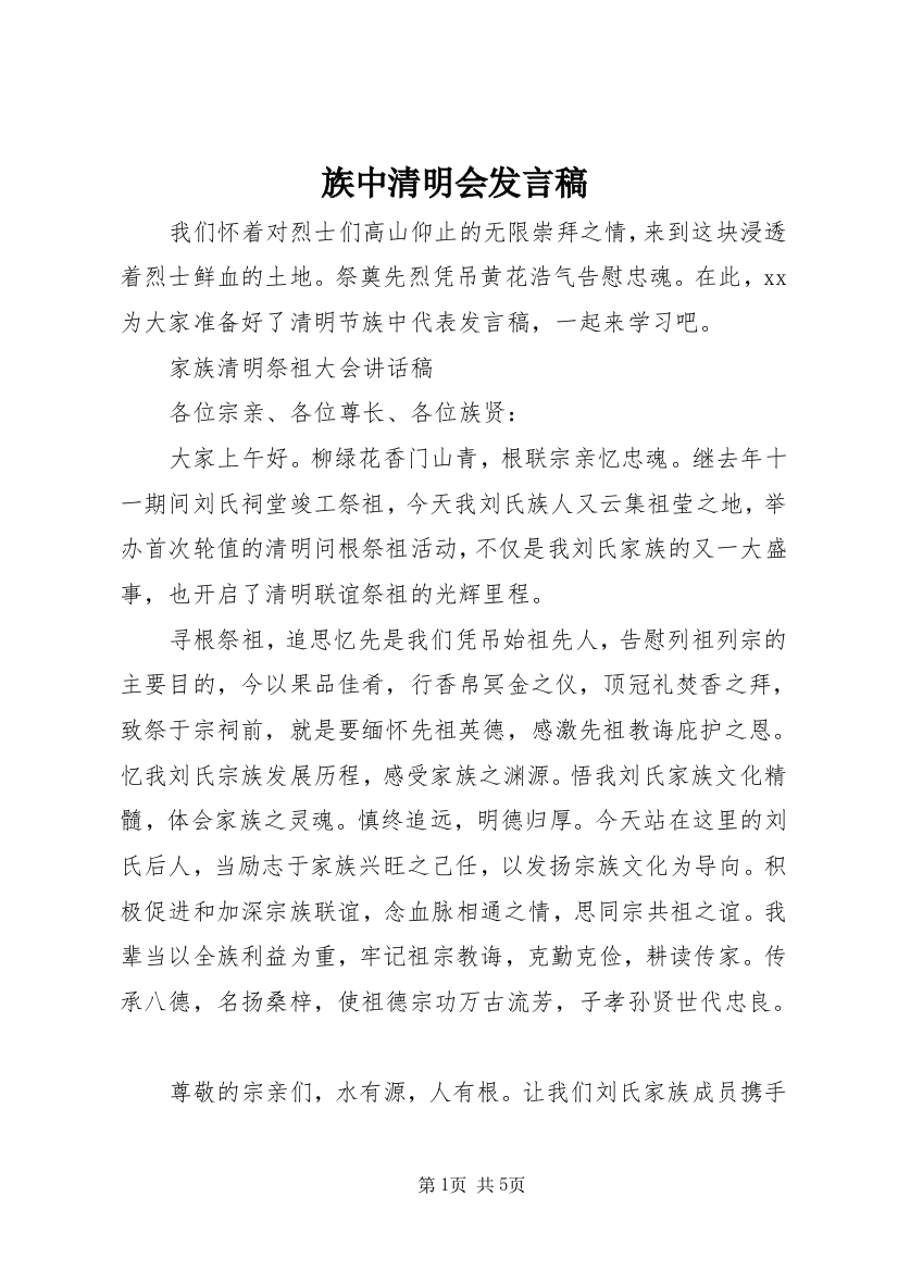 族中清明会发言稿