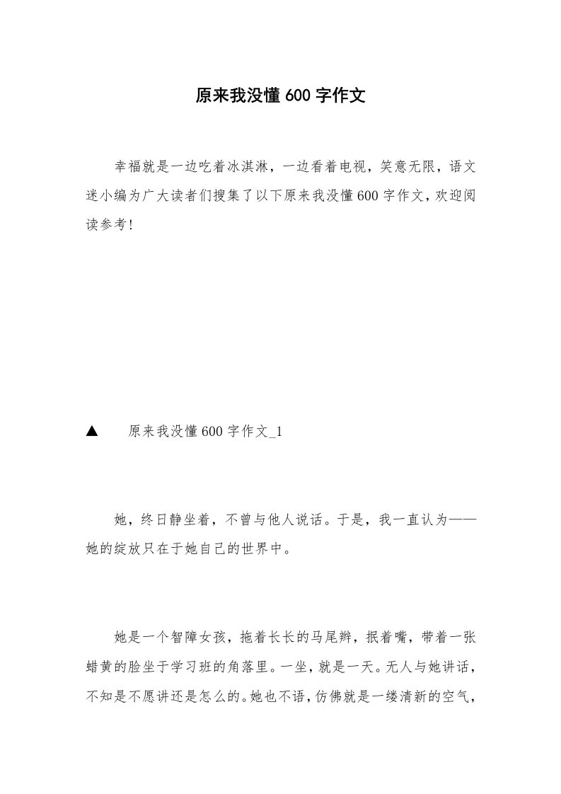 原来我没懂600字作文