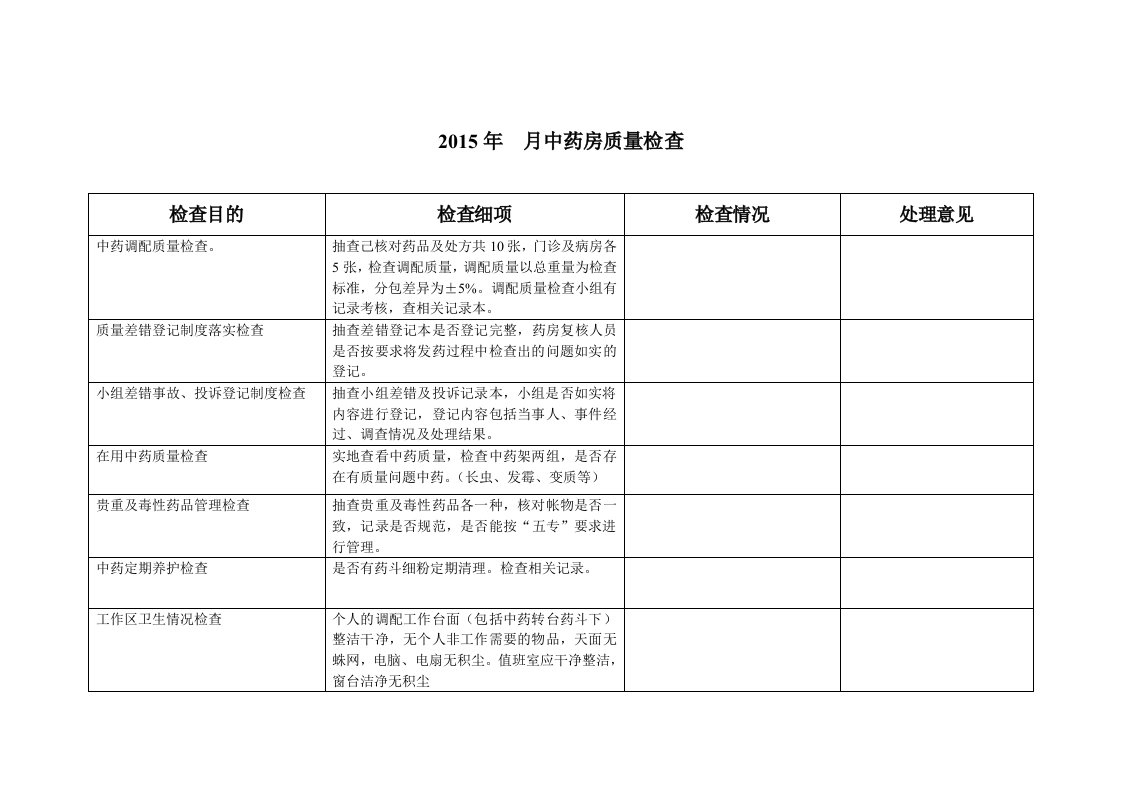 中药房质量检查细项(图表式)