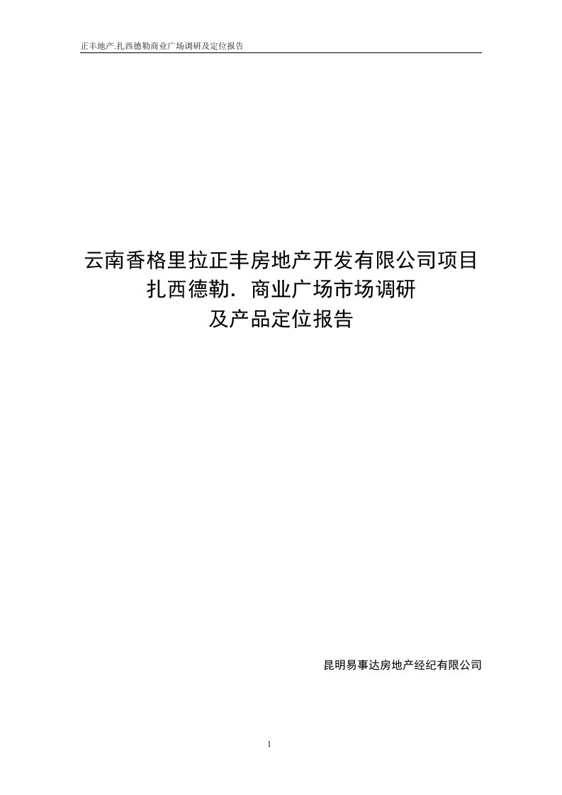 云南香格里拉正丰商业广场市场调研及产品定位报告