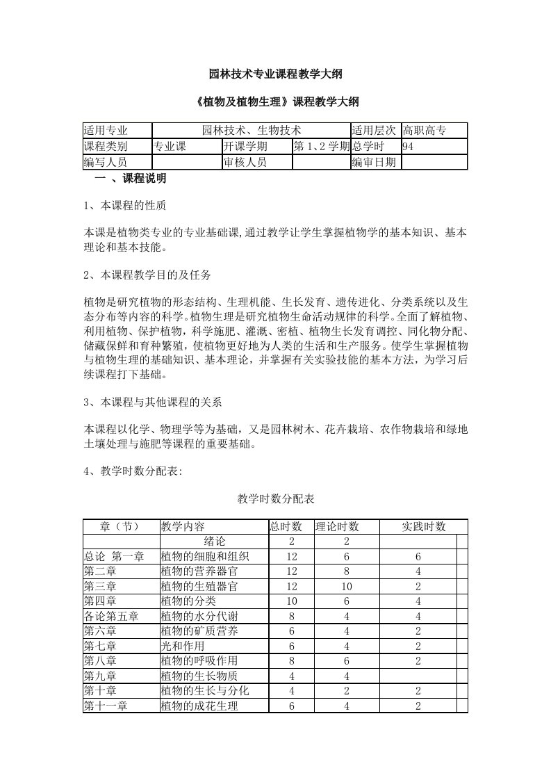 园林工程-园林技术专业课程教学大纲