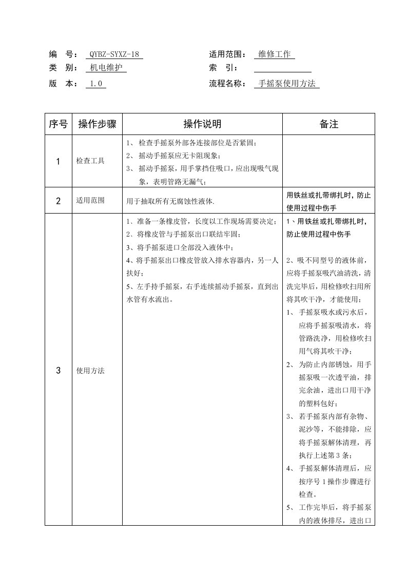 手摇泵使用细则标准1