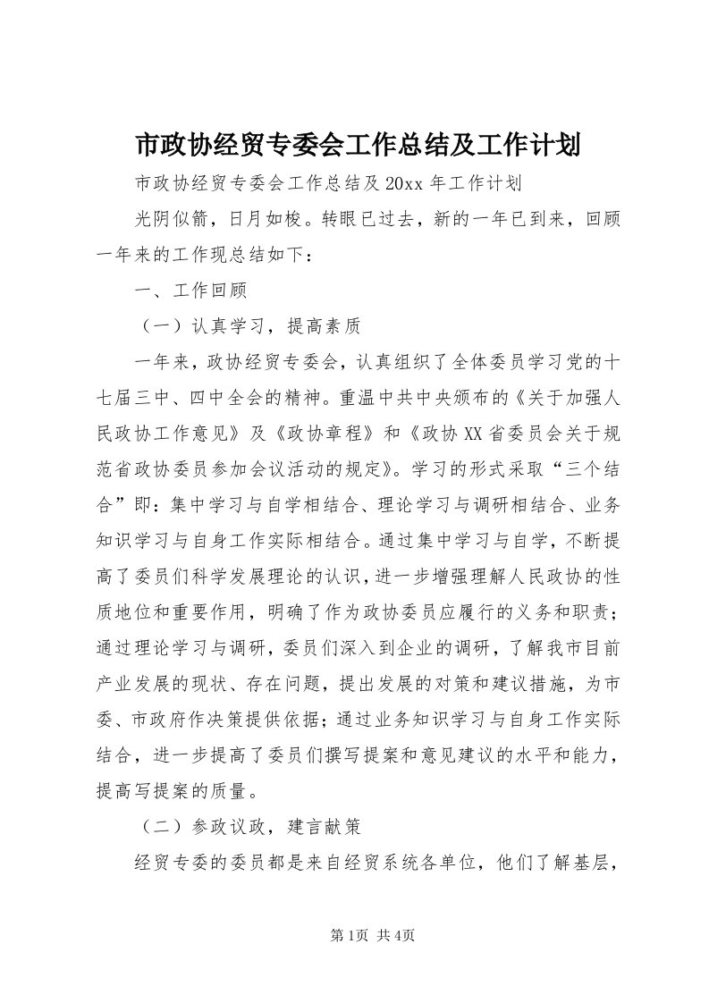 6市政协经贸专委会工作总结及工作计划