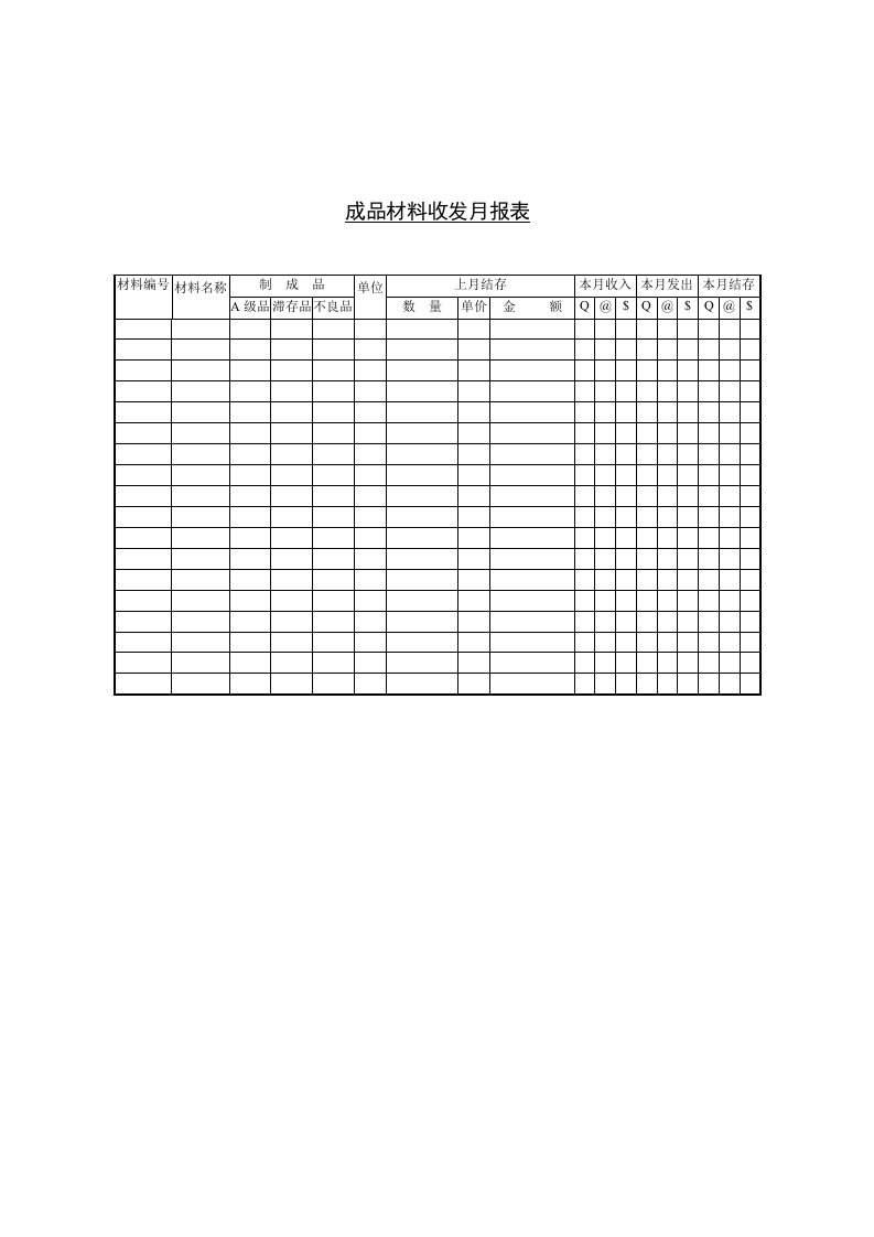 成品材料收发月统计报表