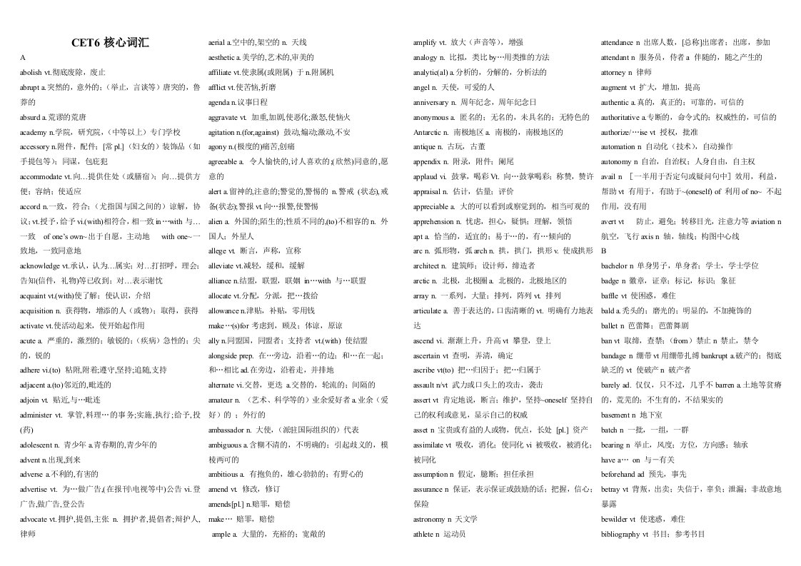 大学英语六级CET6高频词汇介绍