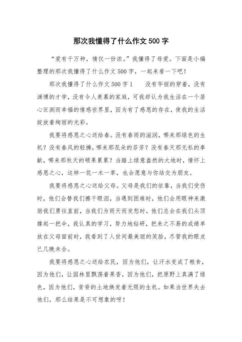 那次我懂得了什么作文500字