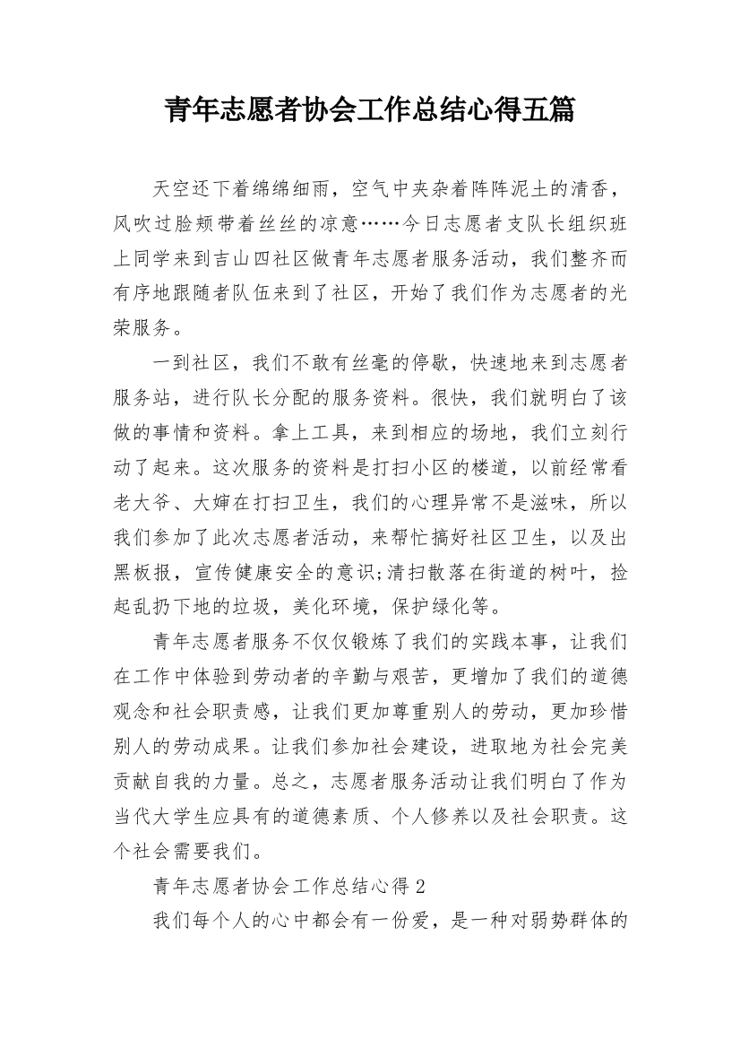 青年志愿者协会工作总结心得五篇