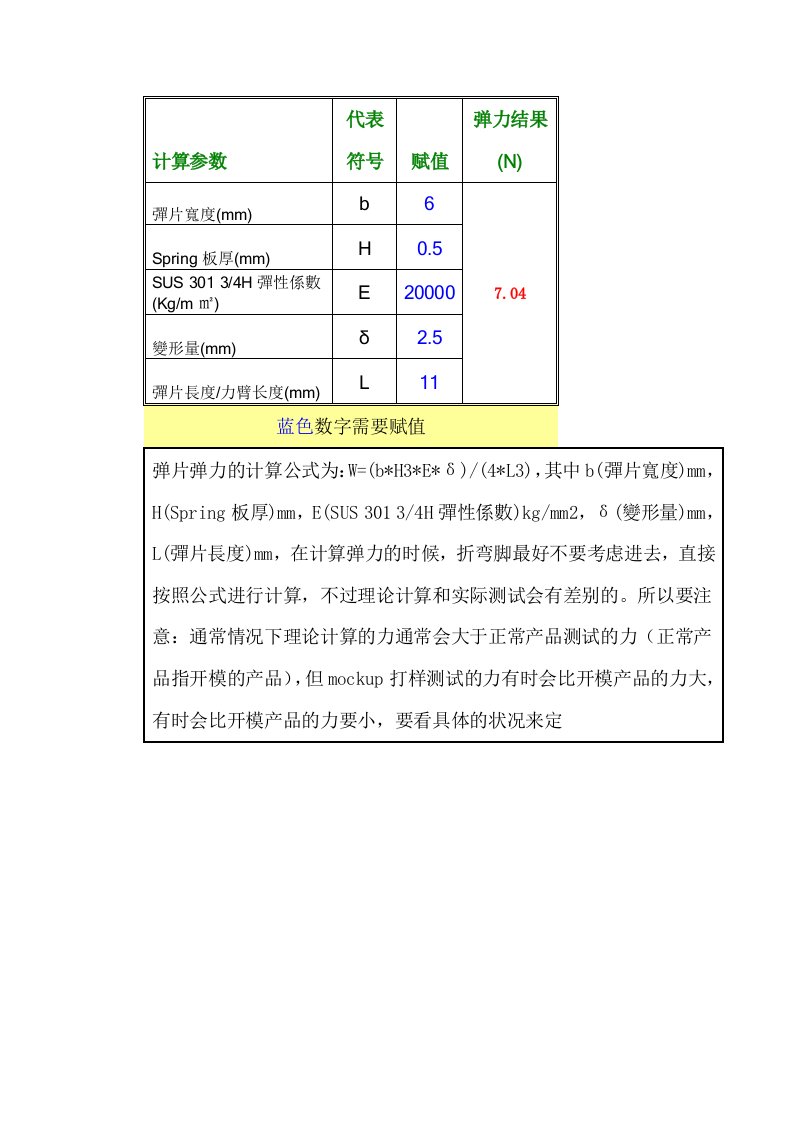 弹片弹力计算公式