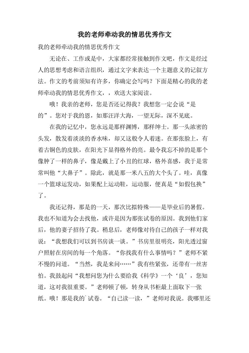 我的老师牵动我的情思作文