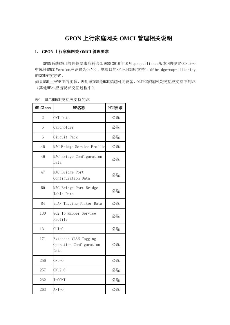 上行家庭网关OMCI管理相关说明