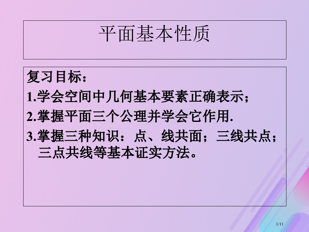 高中数学第1章立体几何初步1.2.1平面的基本性质6全国公开课一等奖百校联赛微课赛课特等奖PPT课件