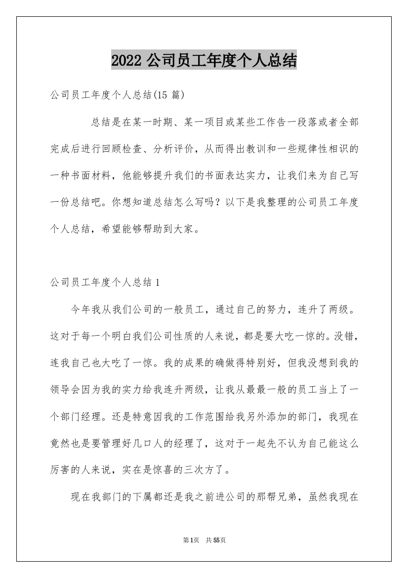 2022公司员工年度个人总结