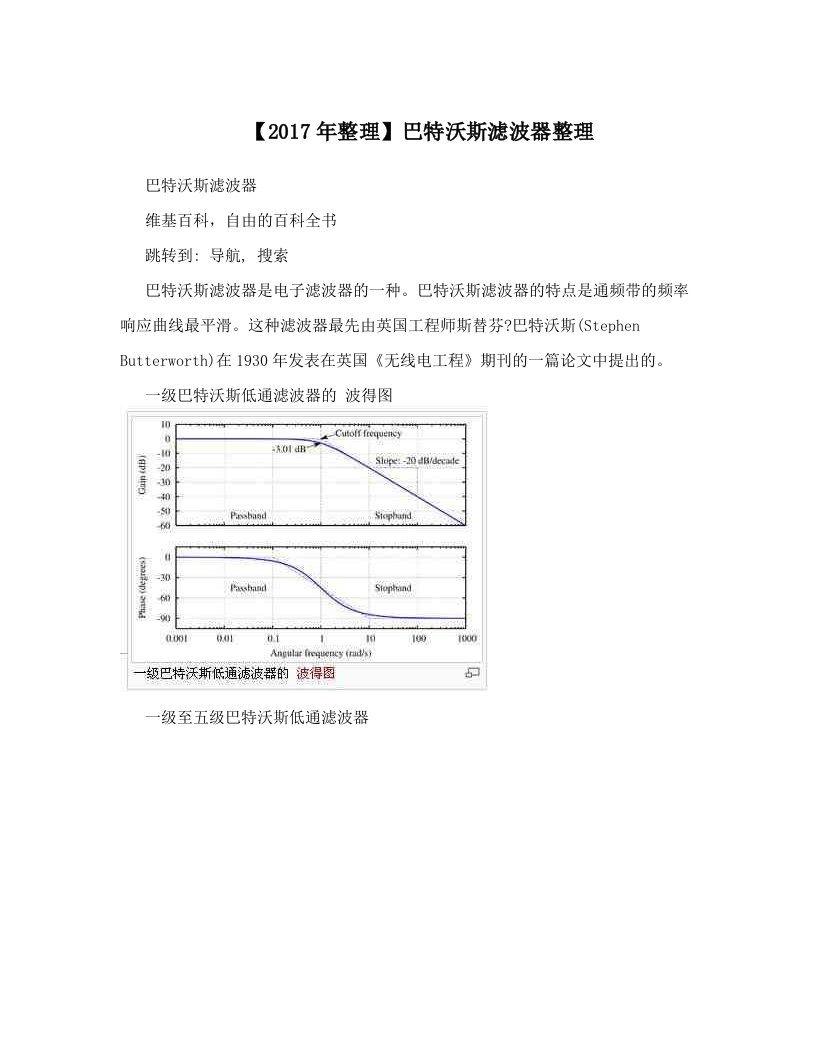 【2017年整理】巴特沃斯滤波器整理