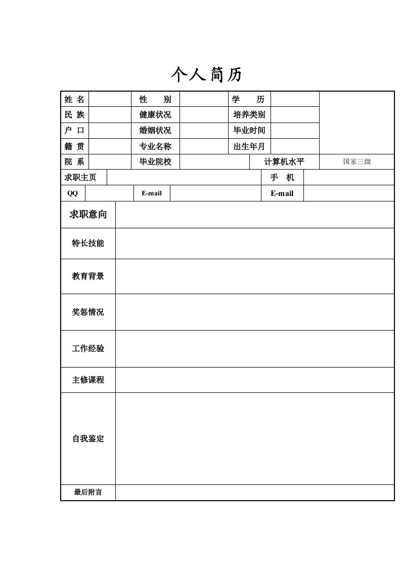 个人简历模板大全可编辑(word版)