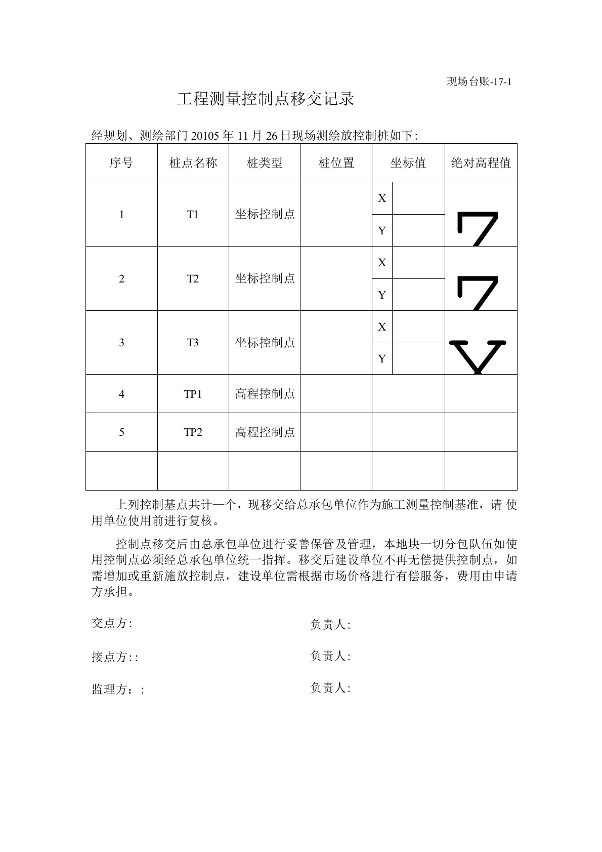 (完整版)工程测量控制点移交记录