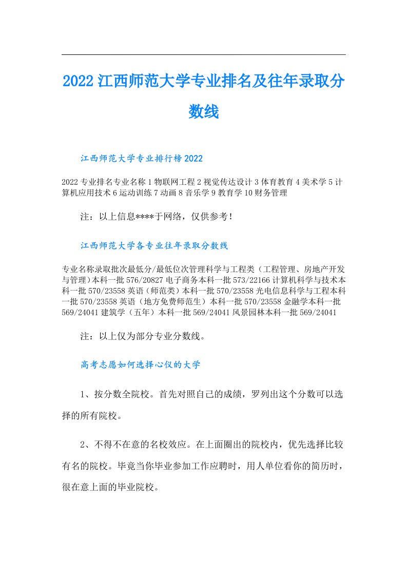 江西师范大学专业排名及往年录取分数线