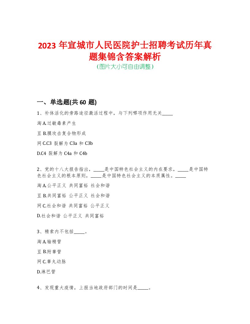 2023年宣城市人民医院护士招聘考试历年真题集锦含答案解析