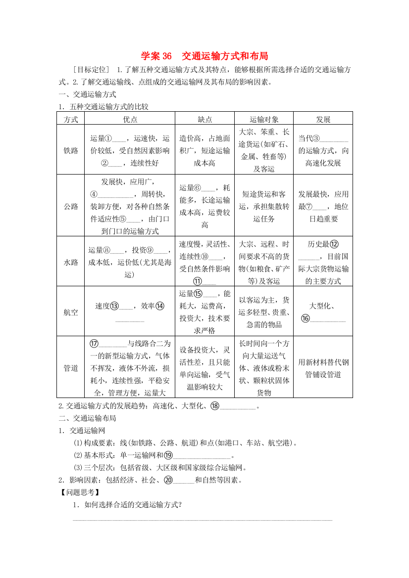 学案36　交通运输方式和布局