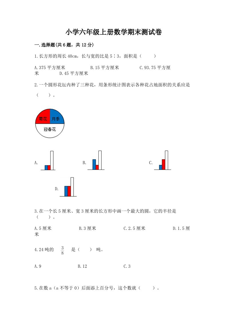 小学六年级上册数学期末测试卷附完整答案【典优】