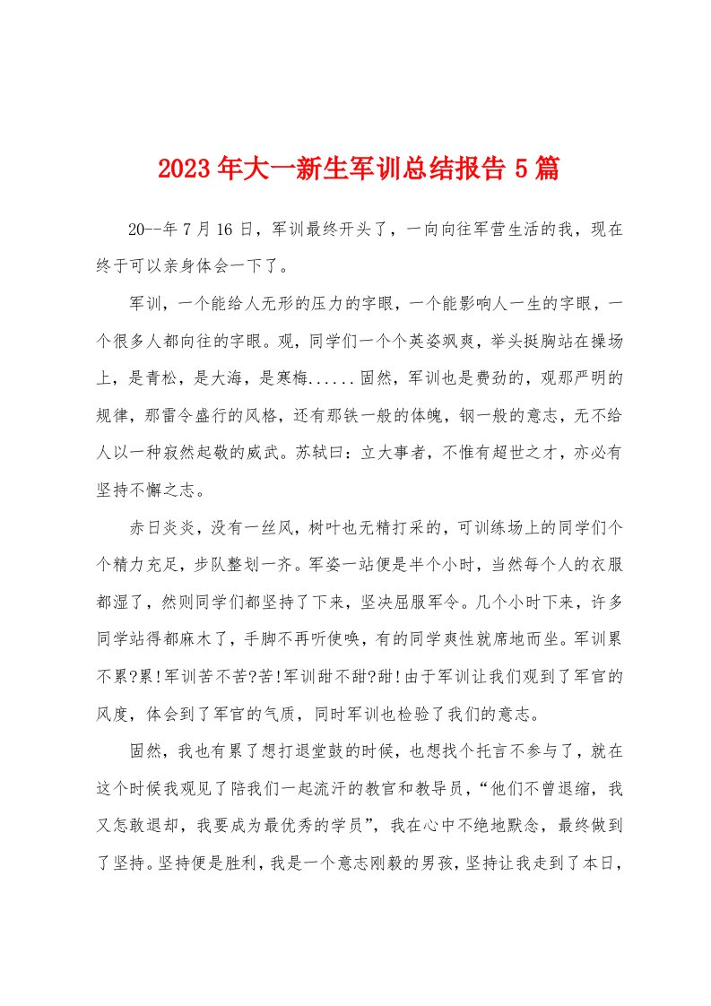 2023年大一新生军训总结报告