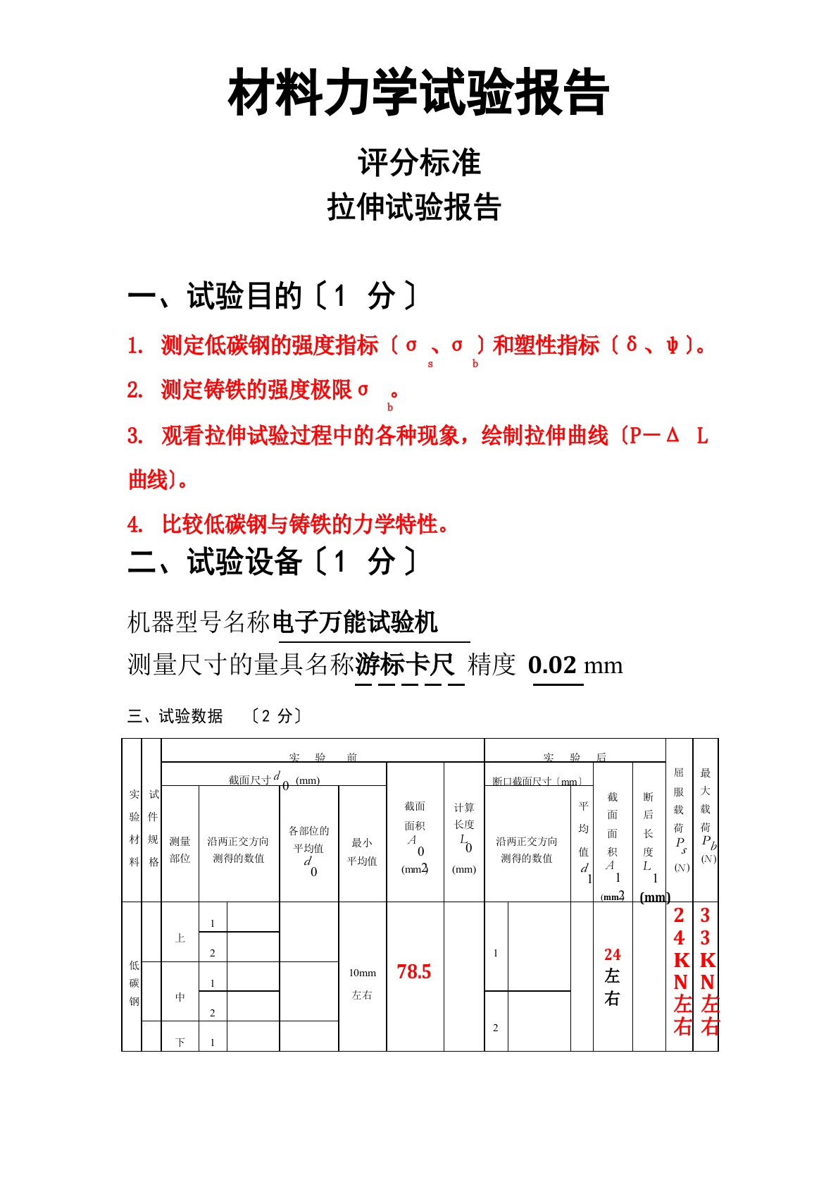 材料力学实验报告答案剖析