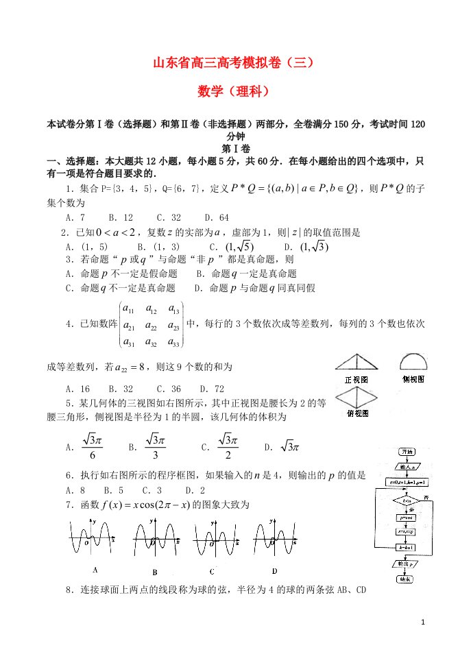 山东省高三数学模拟试题（三）理