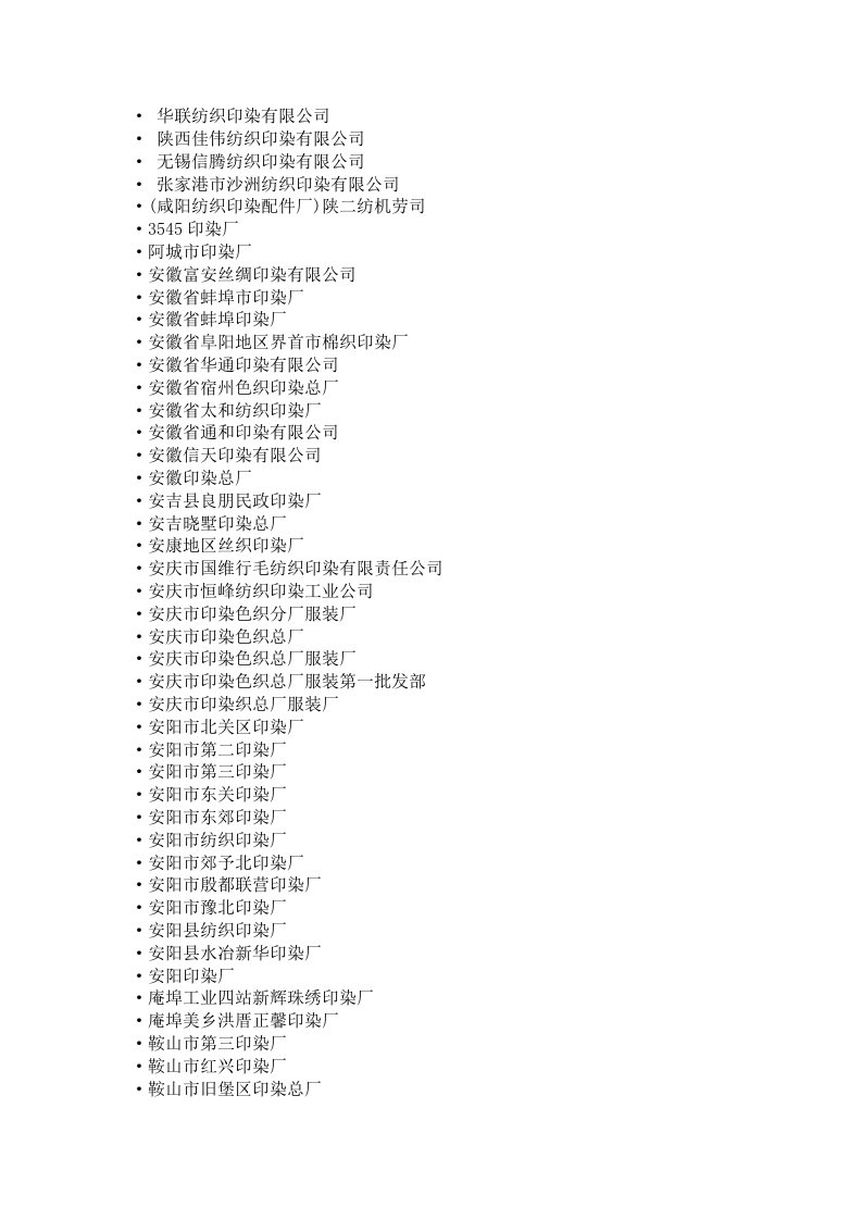 全国纺织印染企业大全（精选）