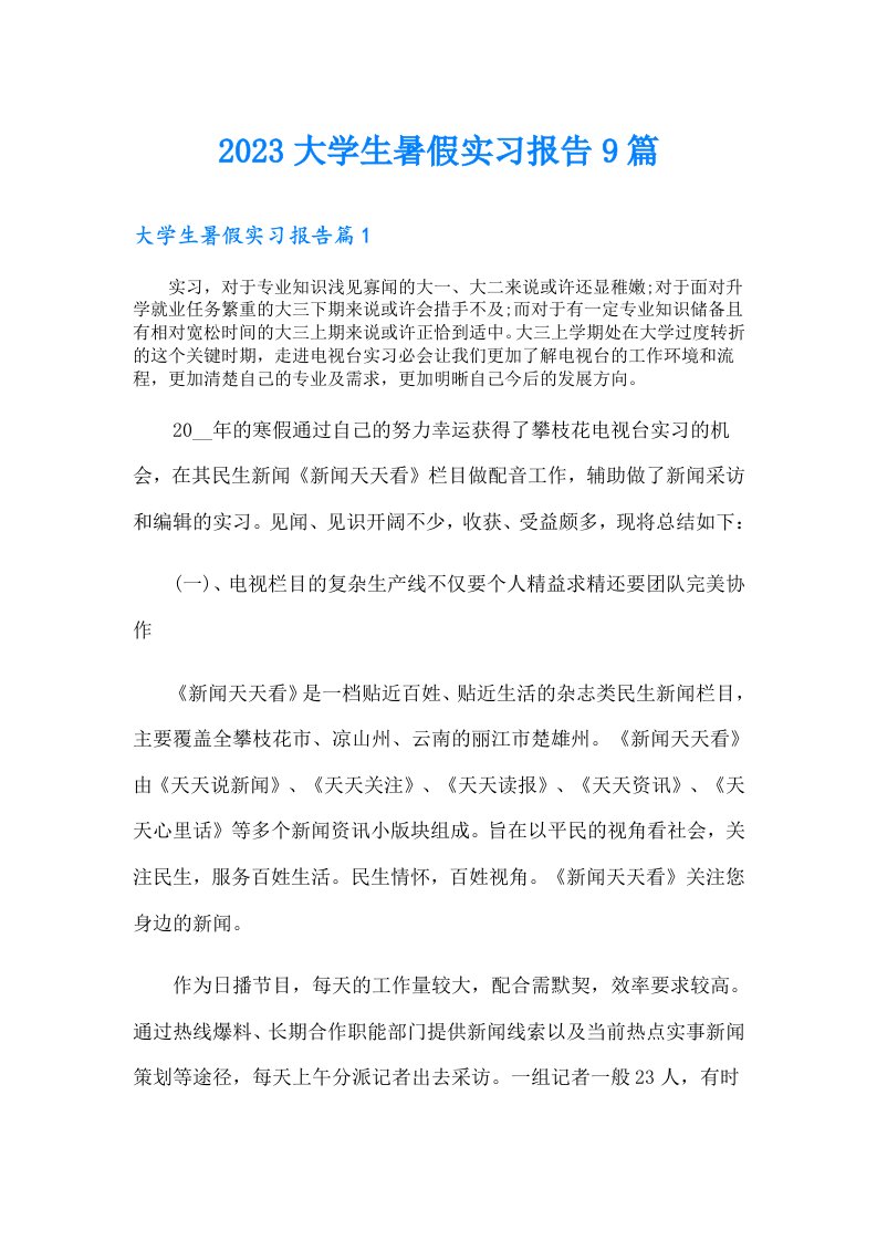 大学生暑假实习报告9篇