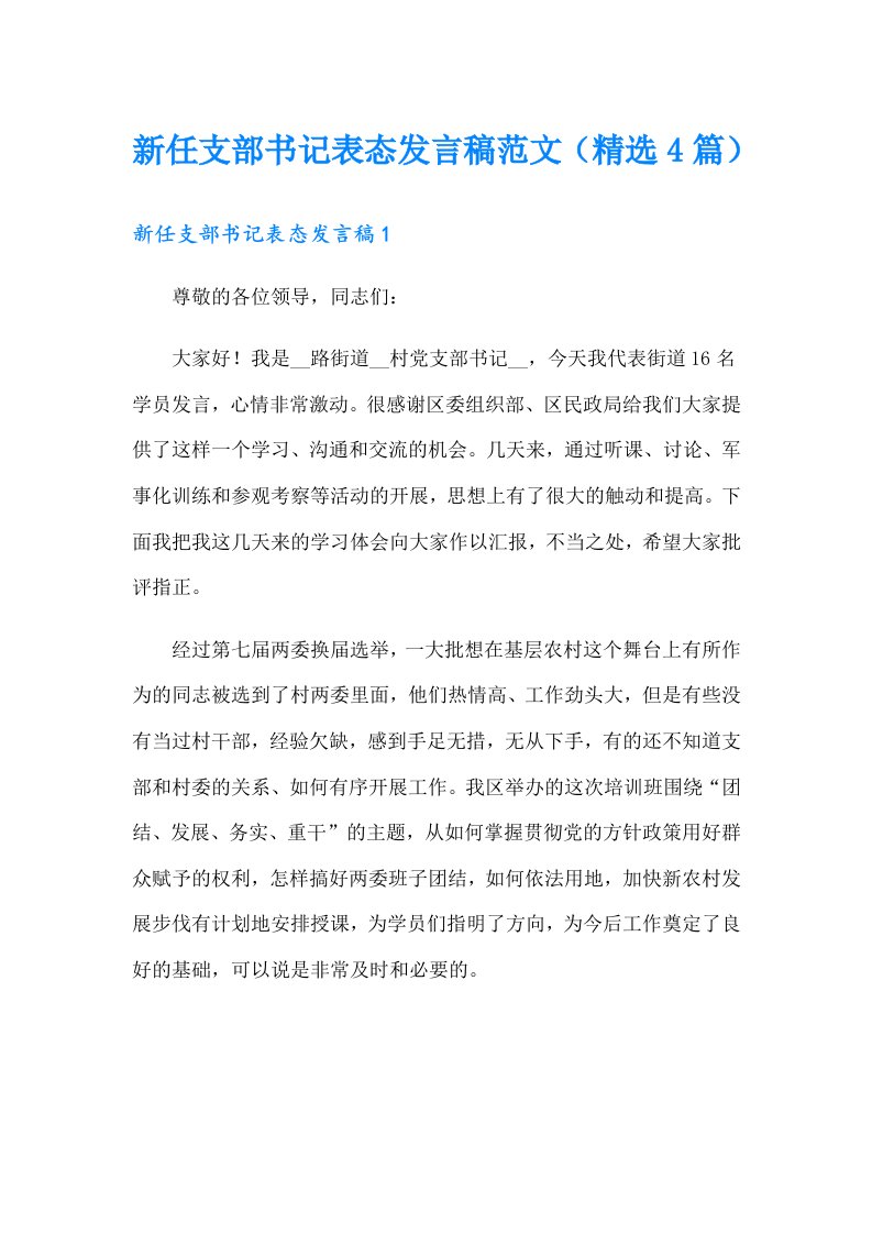 新任支部书记表态发言稿范文（精选4篇）