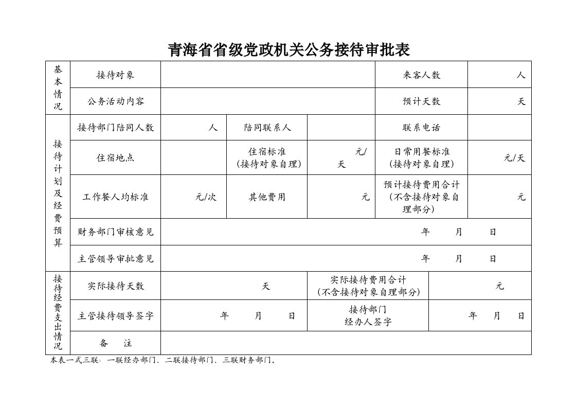 青海省省级党政机关公务接待审批表