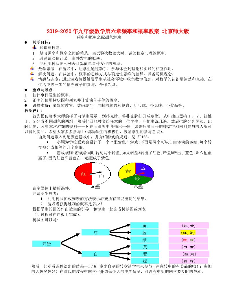 2019-2020年九年级数学第六章频率和概率教案