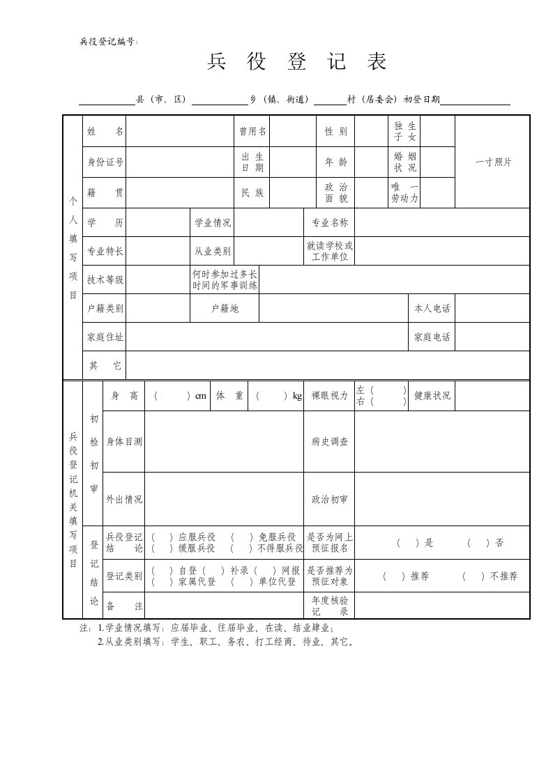 兵役登记表