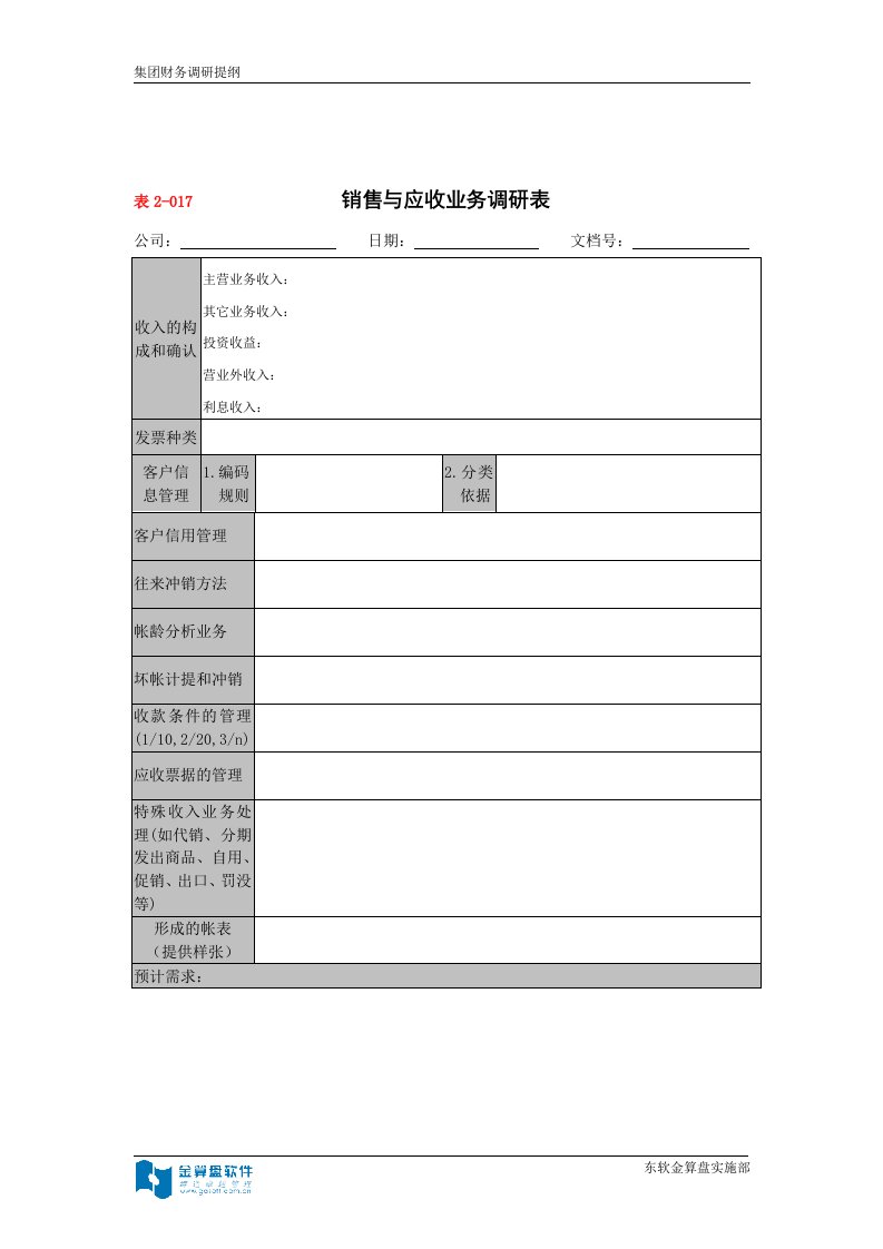 【管理精品】2-017销售与应收业务调研表