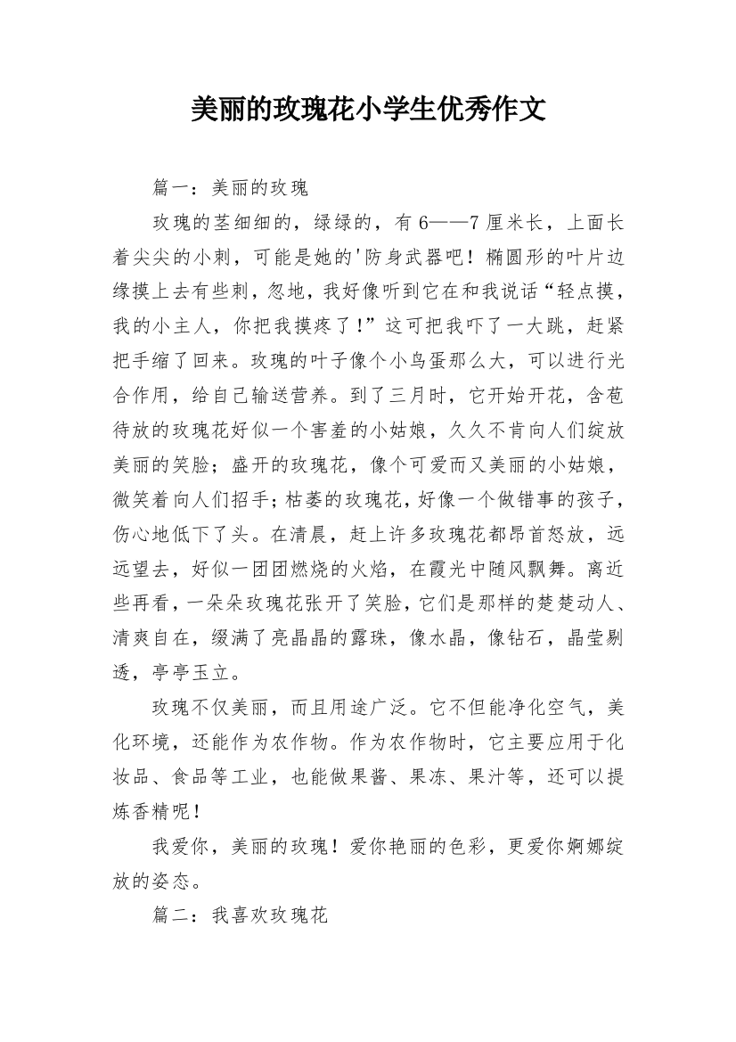 美丽的玫瑰花小学生优秀作文