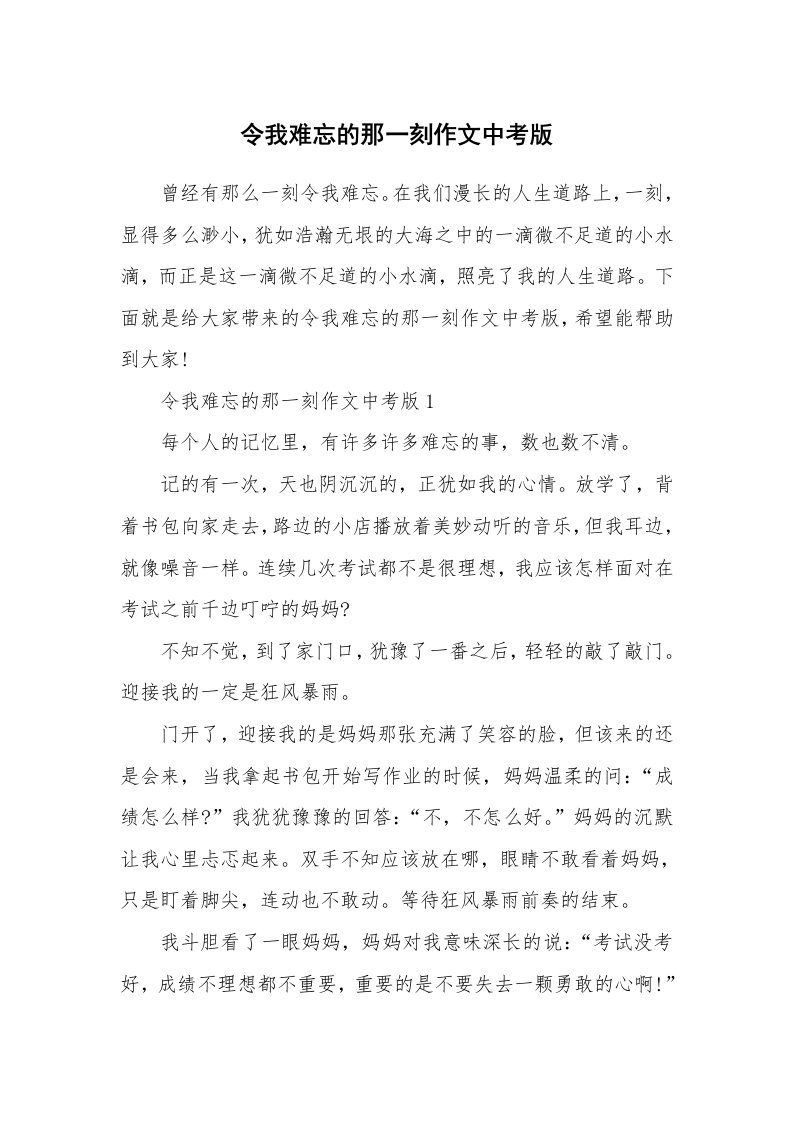 令我难忘的那一刻作文中考版