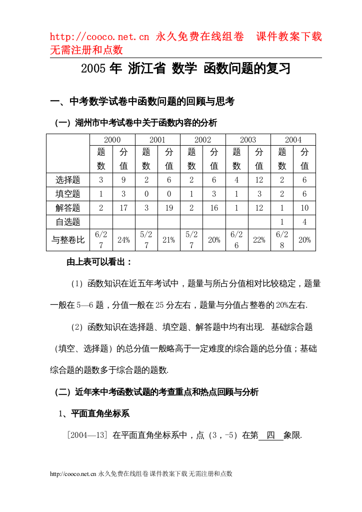 【精编】年浙江省数学函数问题的复习（原创）人教版doc初中数学