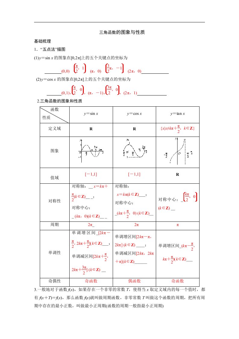 三角函数的图像与性质知识点及习题