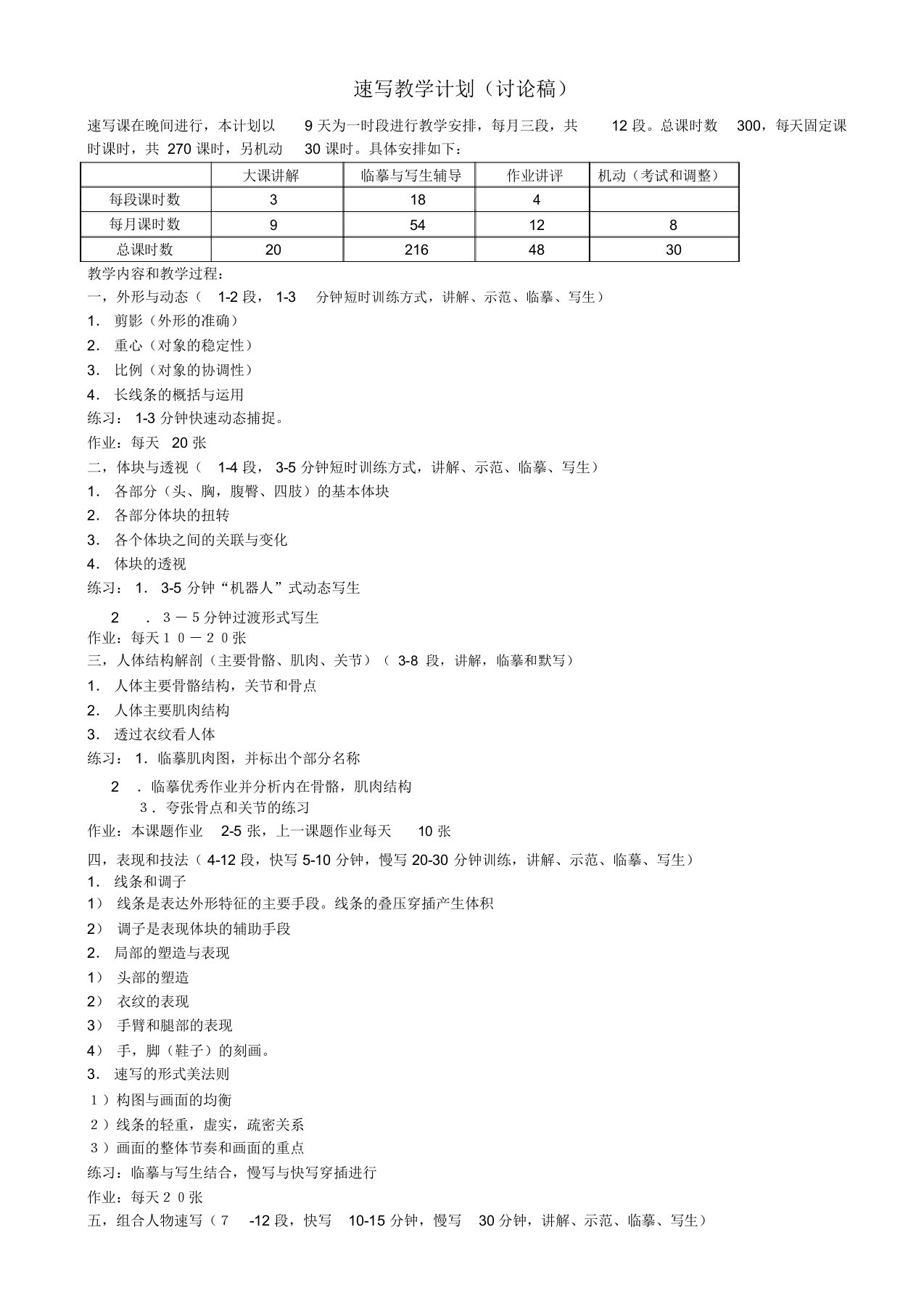 速写教学计划