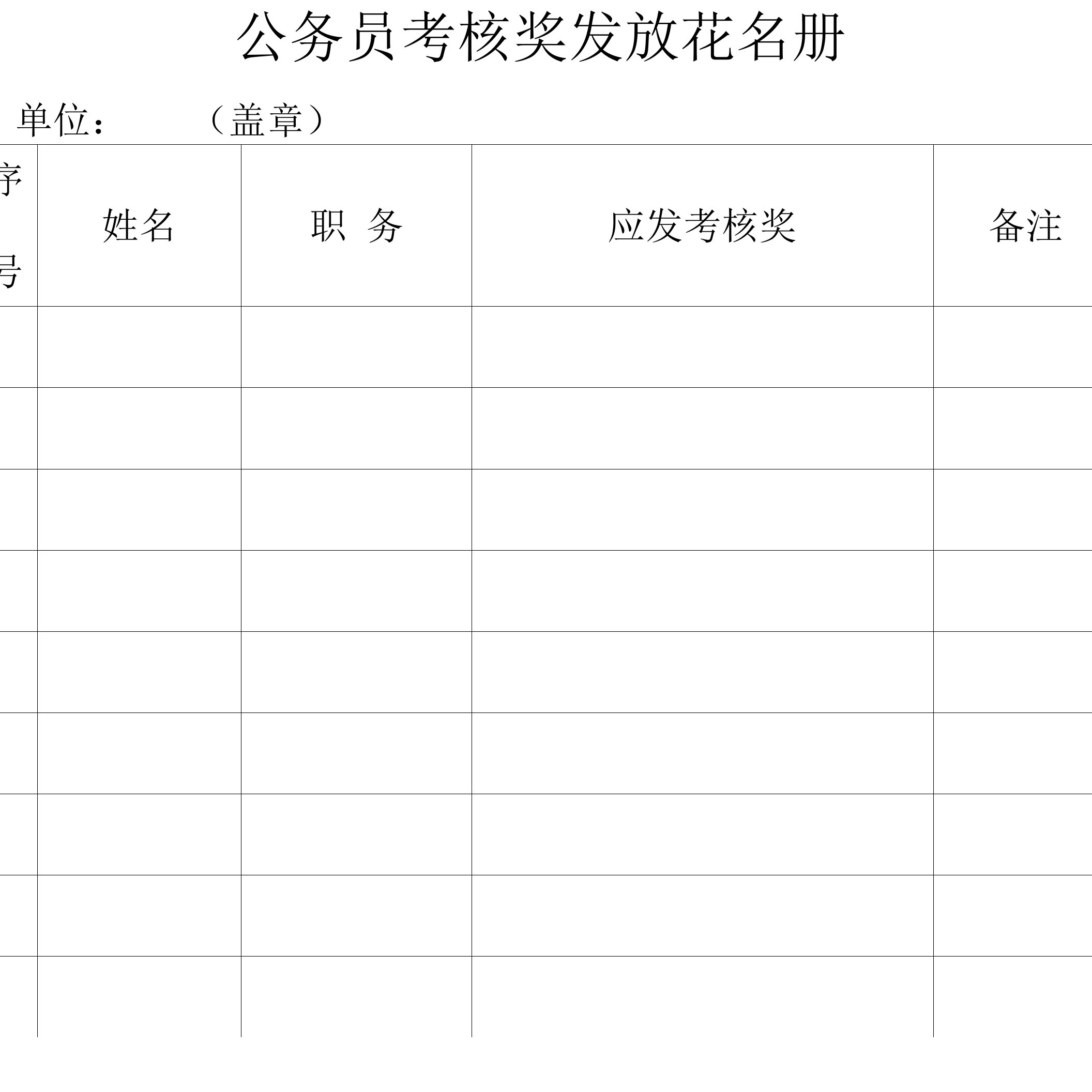 公务员考核奖发放花名册