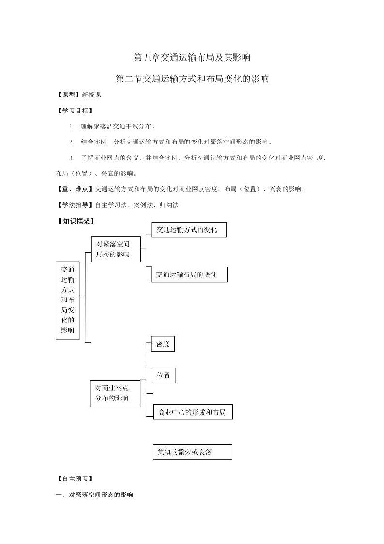 高中地理第五章交通运输布局及其影响交通运输方式和布局变化的影响学案新人教必修