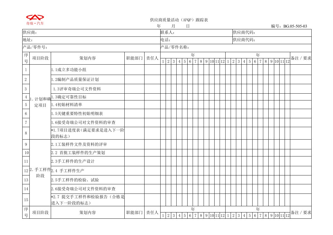 供应商质量策划活动跟踪表格8