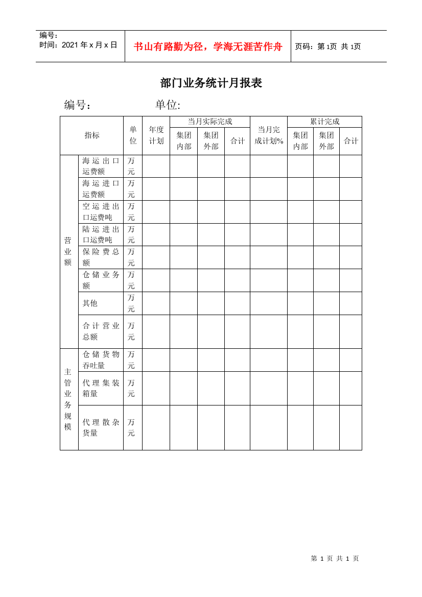 部门业务统计月报表